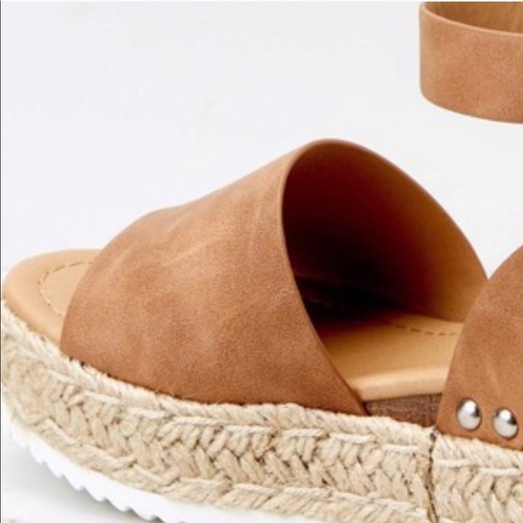 AMS Espadrille Wedge Flatform Sandals Tan Size 10 - Picture 6 of 8